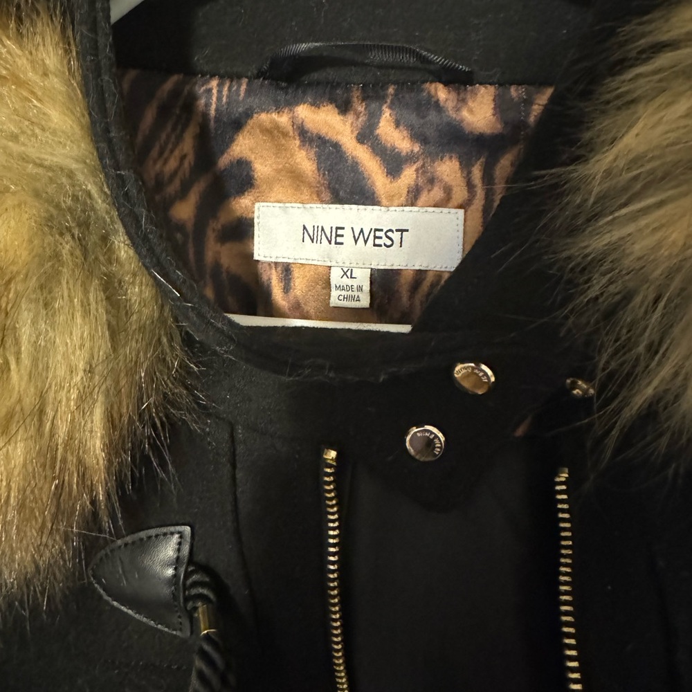Nine West Black Coat with Faux Fur Collar